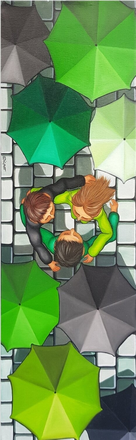 Trio vert Perrine Vilmot Dipinto originale in vendita