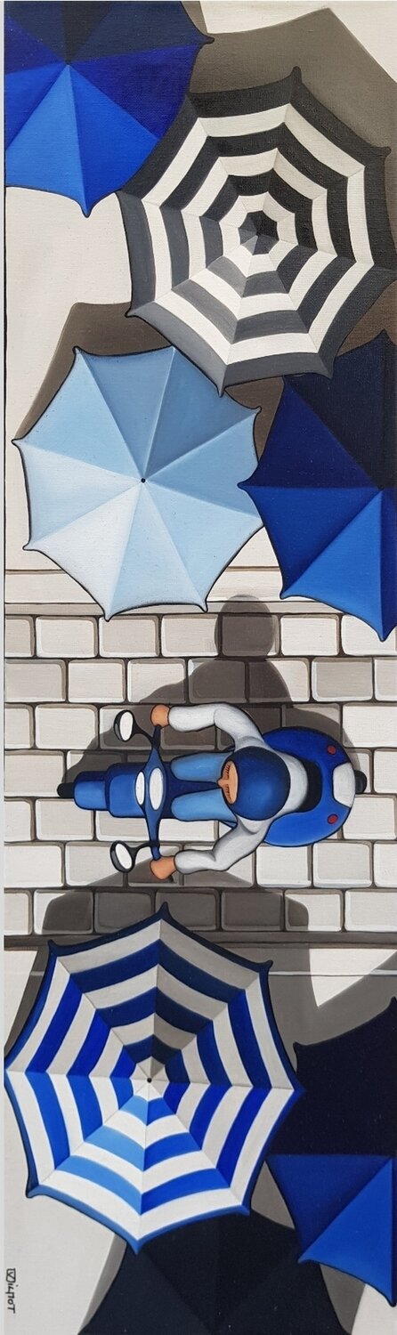 Petit scoot bleu Perrine Vilmot Dipinto originale in vendita