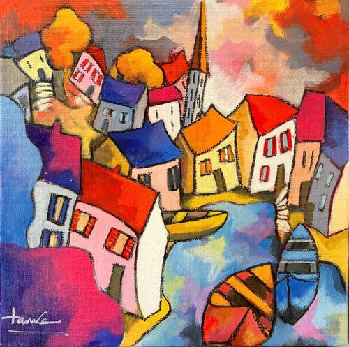 Village en bord de mer van Fauve, Schilderij te koop op Singulart