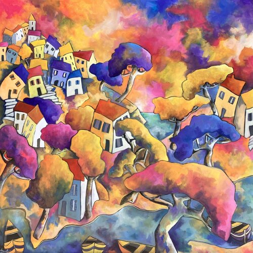 Village arboré en bord de mer van Fauve, Schilderij te koop op Singulart