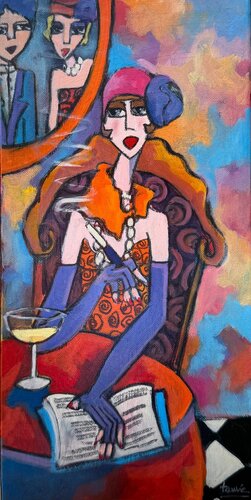 Elégante au livre by Fauve, Painting for Sale on Singulart
