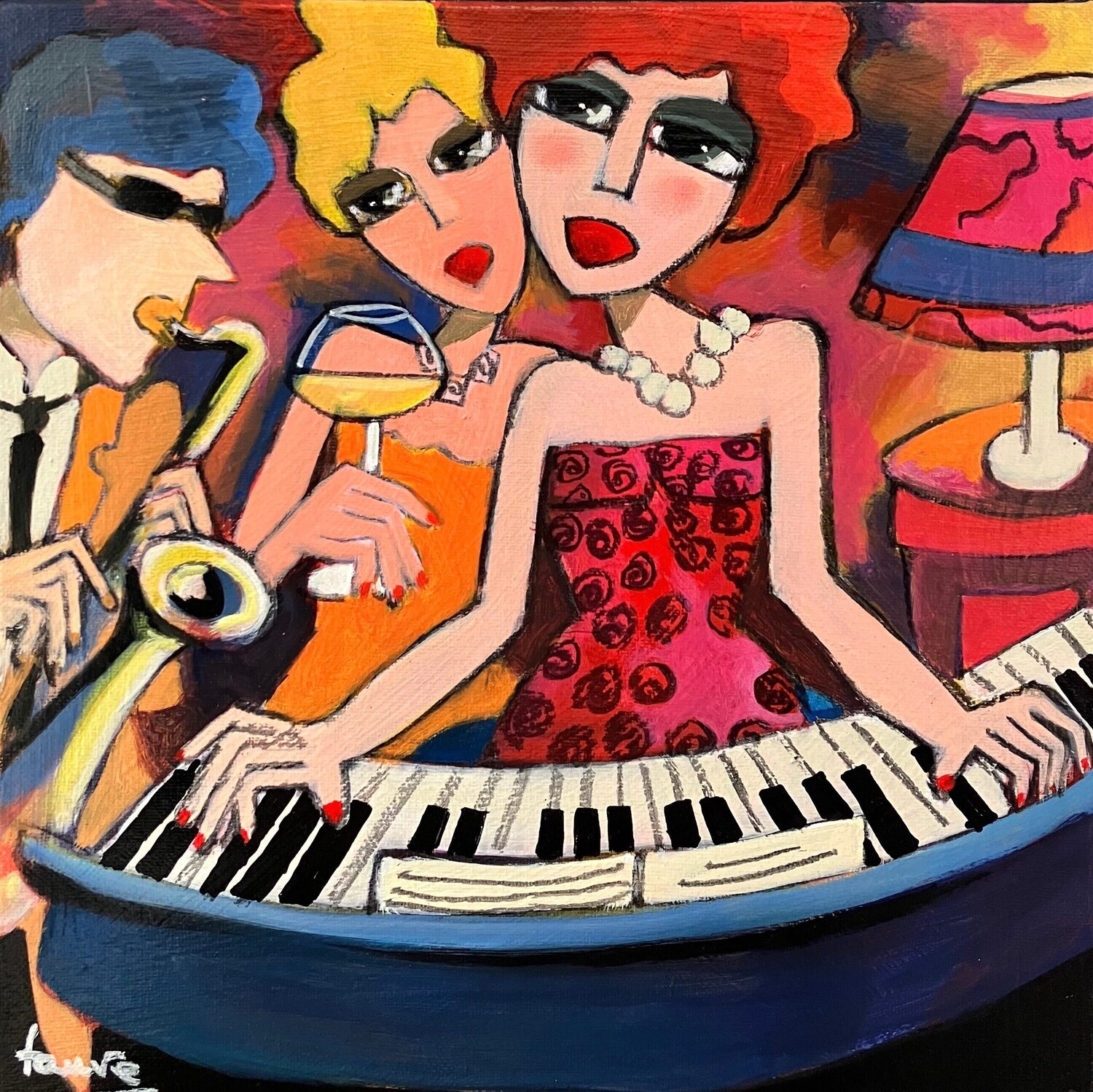 Pianiste au collier de perles Fauve Dipinto originale in vendita