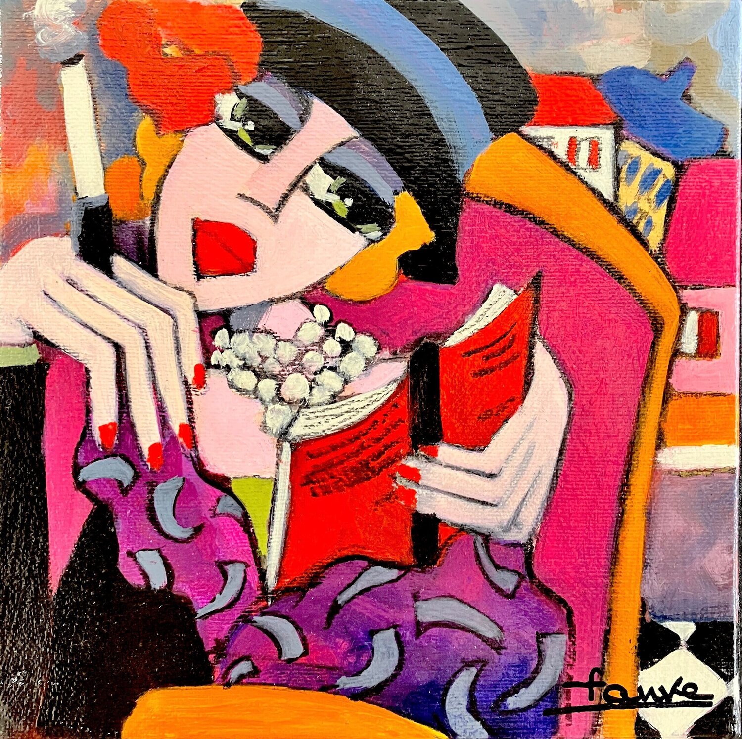 Lecture Fauve Origineel schilderij te koop