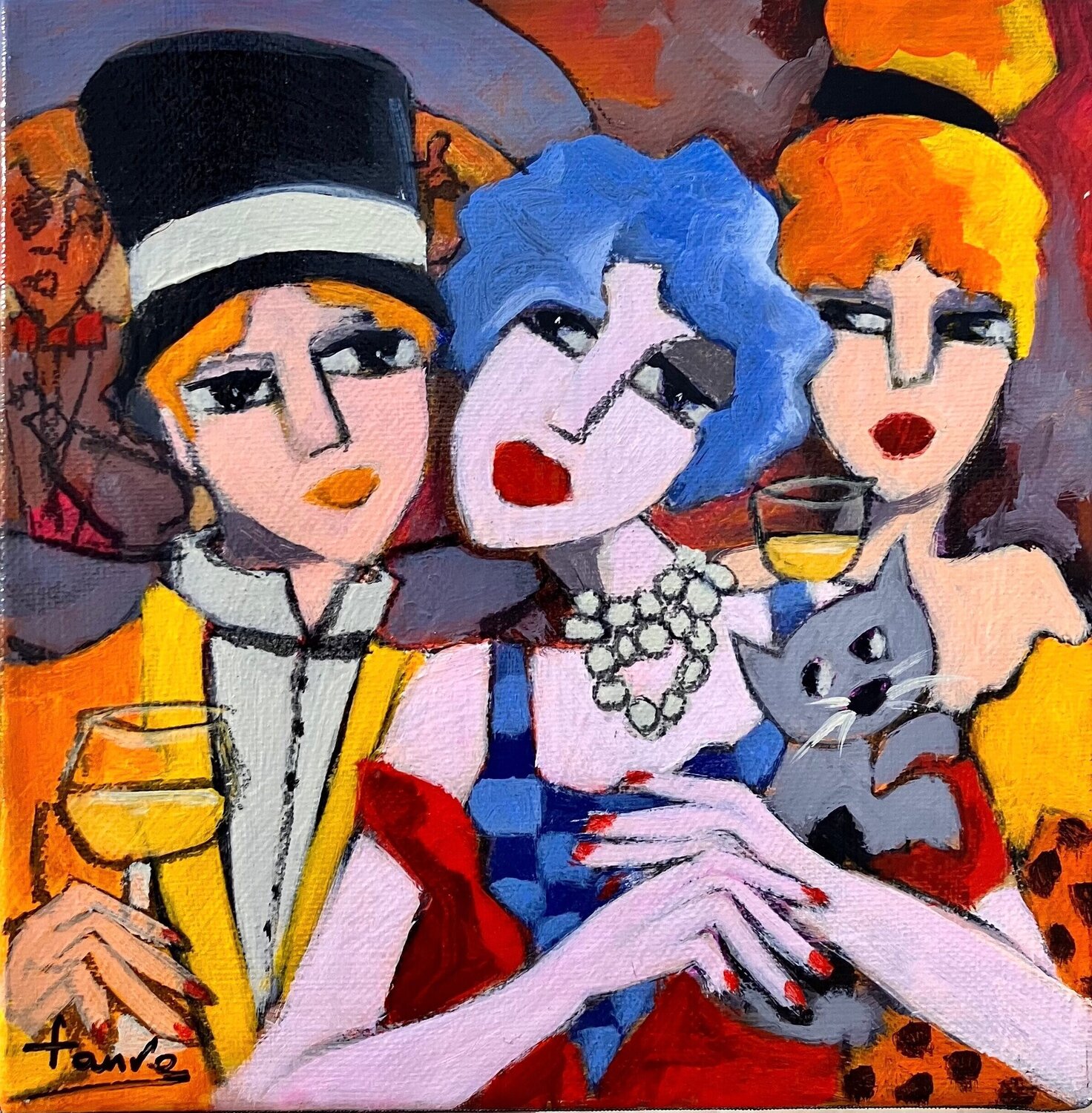 Le chat et sa maitresse Fauve Origineel schilderij te koop