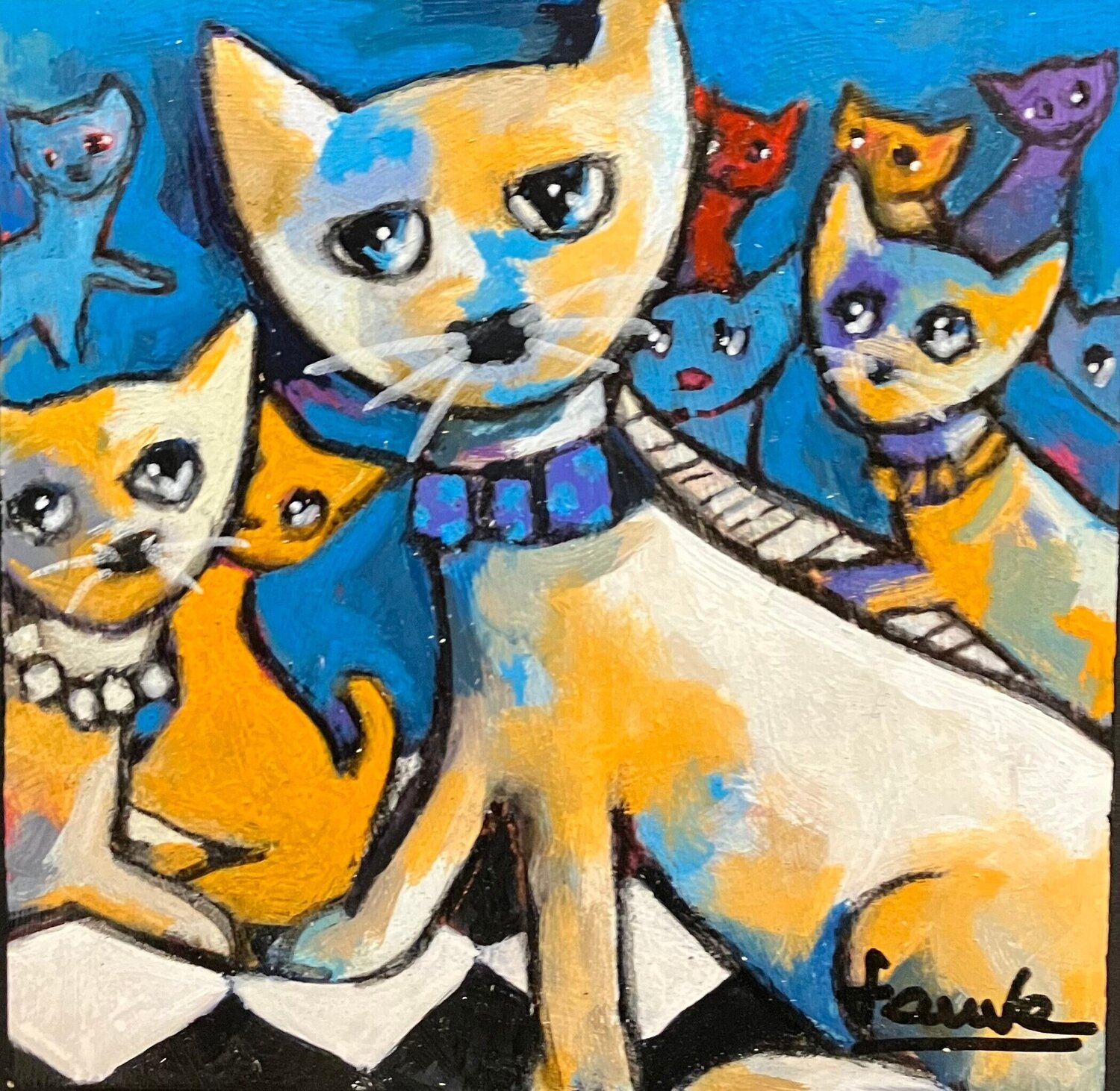 Les chats bleus Fauve Original painting for sale
