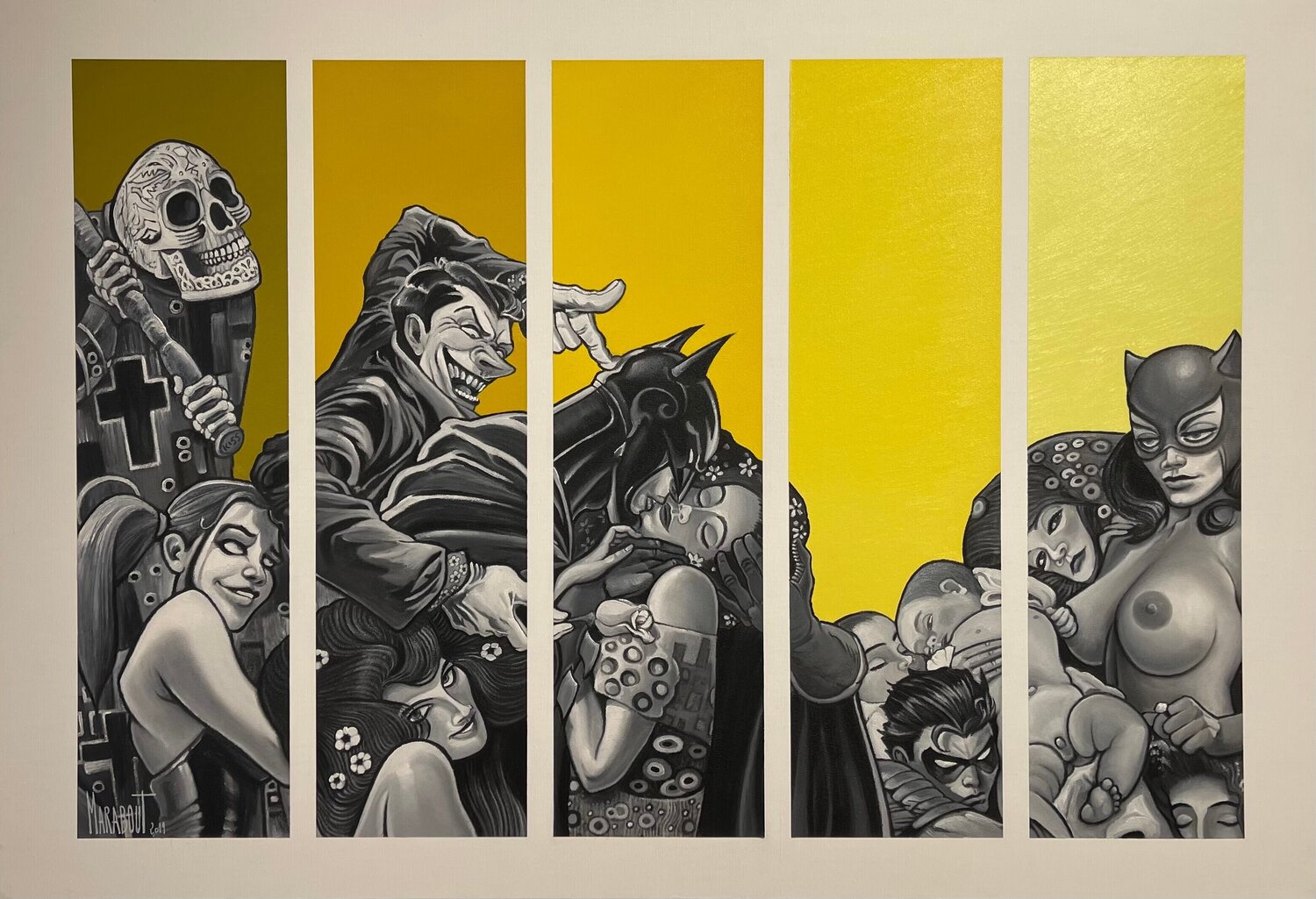 Vie et mort à Gotham City Xavier Marabout Originalgemälde zu verkaufen
