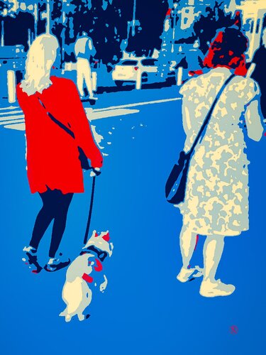 Nizza Frau in Rot mit Hund de Nina Florence Juncker, Fotografía a la venta en Singulart