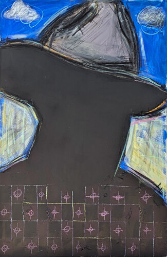 Contemporary Black and Blue Abstract Western Cowboy Silhouette Painting di Ramon Severino, Pittura in vendita su Singulart
