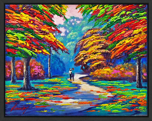 Moment in the Park (framed original painting on canvas) di Janos Kardos, Pittura in vendita su Singulart