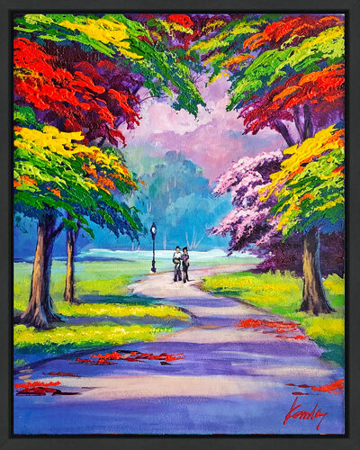 Sunset at the Park (framed original painting on canvas) di Janos Kardos, Pittura in vendita su Singulart