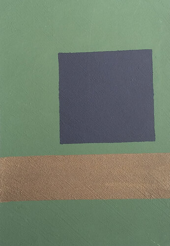 Studio N. 6 “ Quadrato blu su fondo verde ossido e banda oro” von Lino Spada, Werk auf Papier kaufen auf Singulart