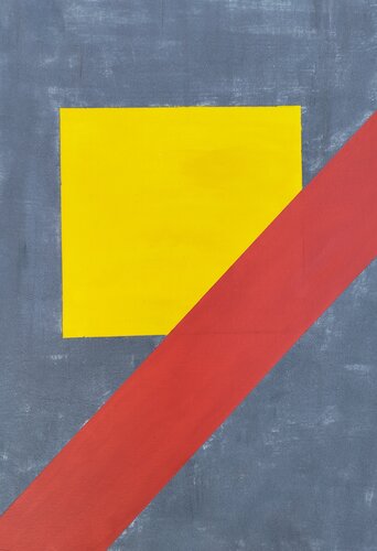 Studio n. 9  “Quadrato Giallo con Banda Rossa su fondo Grigio-blu” par Lino Spada, Œuvre sur papier en vente sur Singulart