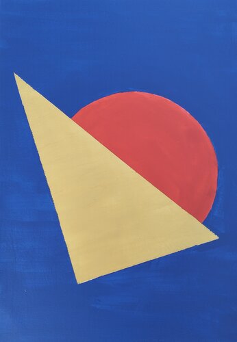 Studio N. 11  “Triangolo Oro e semicerchio Rosso su fondo blu” par Lino Spada, Œuvre sur papier en vente sur Singulart