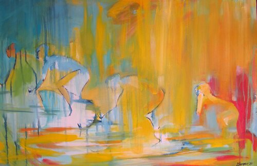 Marathon 4- The Rain by Leah Thompson, Painting for Sale on Singulart