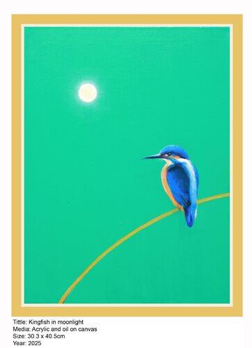 KINGFISHER IN MOONLIGHT by Eddie Chiu, Painting for Sale on Singulart