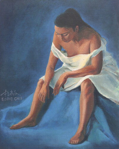 White lady in blue ambience de Eddie Chiu, Pintura a la venta en Singulart