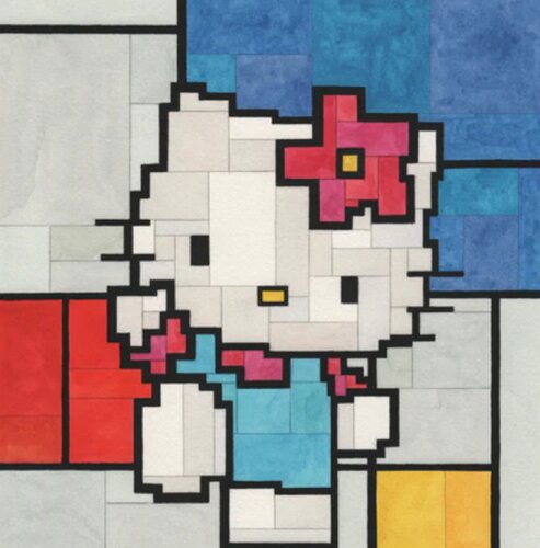 HELLO MONDRIAN #2 ( Blue, Hello Kitty, Sanrio) von Adam Lister, Druck kaufen auf Singulart