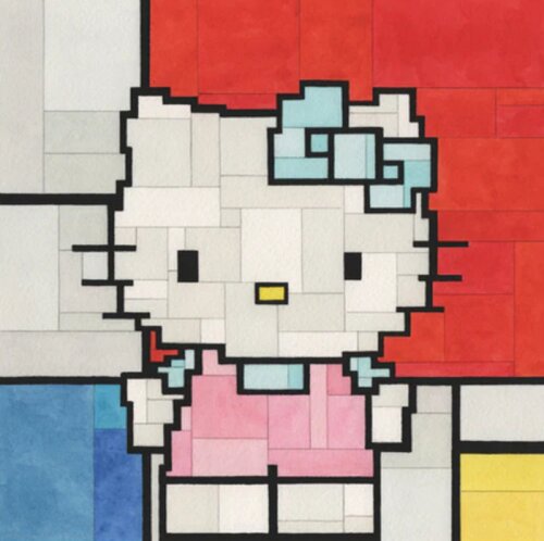 HELLO MONDRIAN #1 ( Pink, Hello Kitty, Sanrio) by Adam Lister, Print for Sale on Singulart