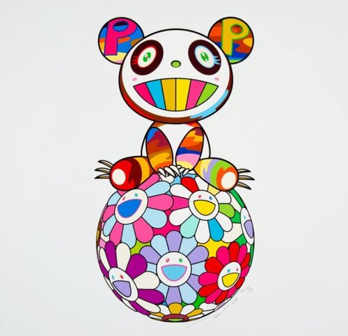 Atop a Ball of Flowers, a Panda Cub Sits Properly von Takashi Murakami, Druck kaufen auf Singulart