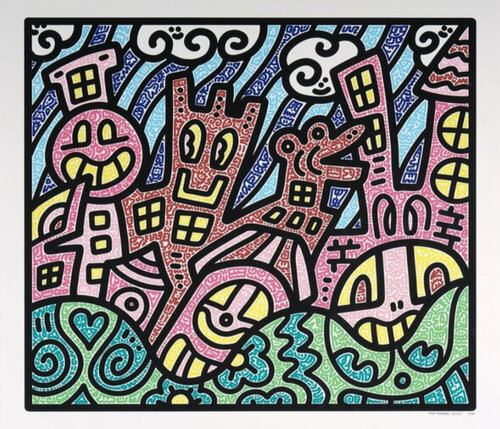 真作保証 Mr.Doodle ミスタードゥードゥル ブルー キティ ジークレー Mr Doodle ミスタードゥードゥル「ブルーキティ」絵画 額付 版画