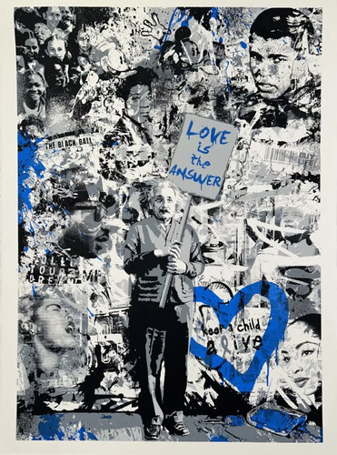 Keep A Child Alive (Blue, Love is the Answer, Albert Einstein) von Mr. Brainwash, Druck kaufen auf Singulart
