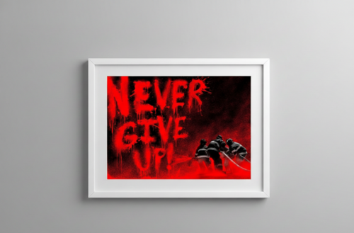 Superheroes NEVER GIVE UP! (Red, L.A Fires) von Mr. Brainwash, Druck kaufen auf Singulart