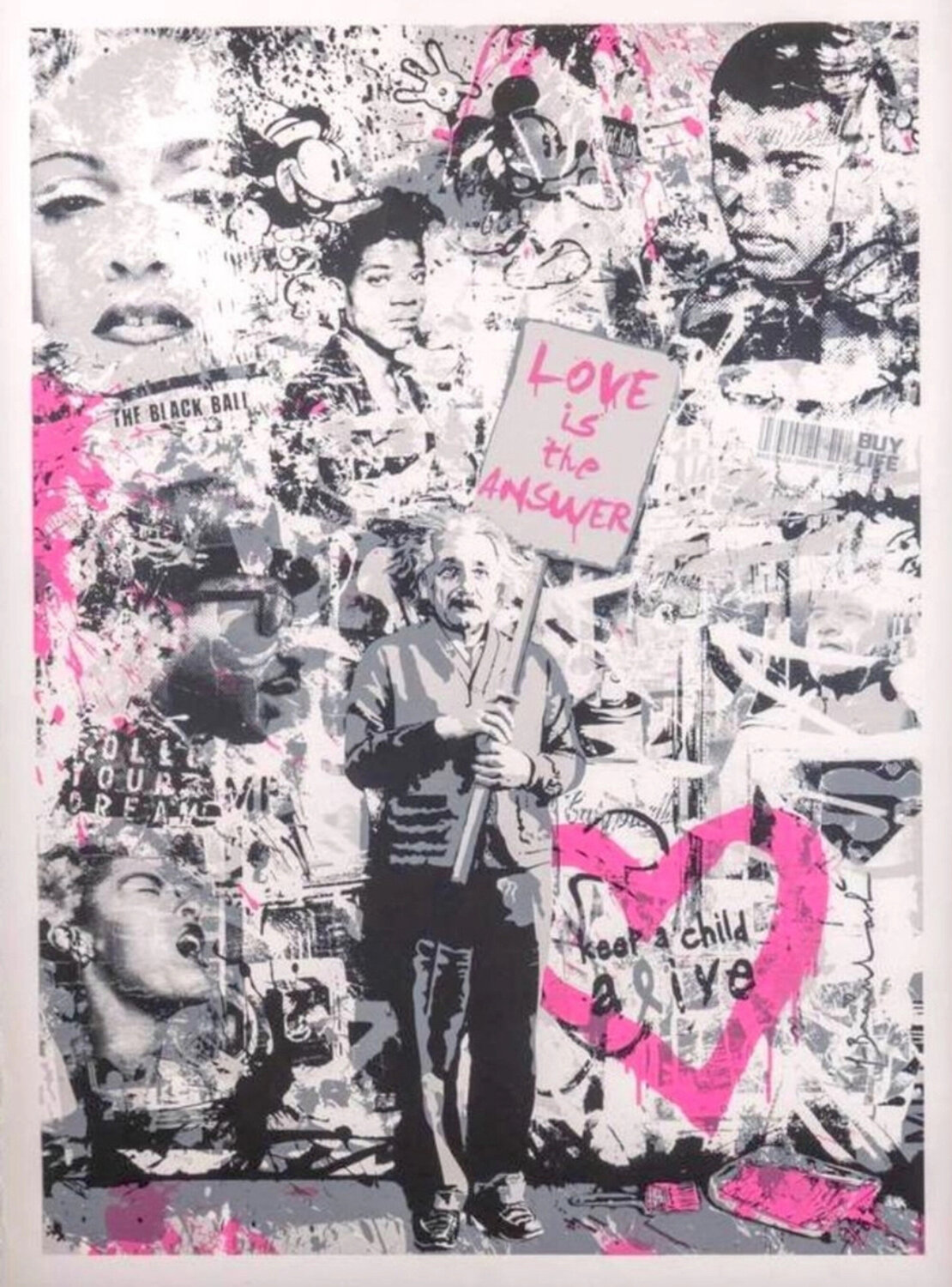 Keep A Child Alive (Pink, Love is the Answer, Albert Einstein) Mr. Brainwash Stampa in vendita