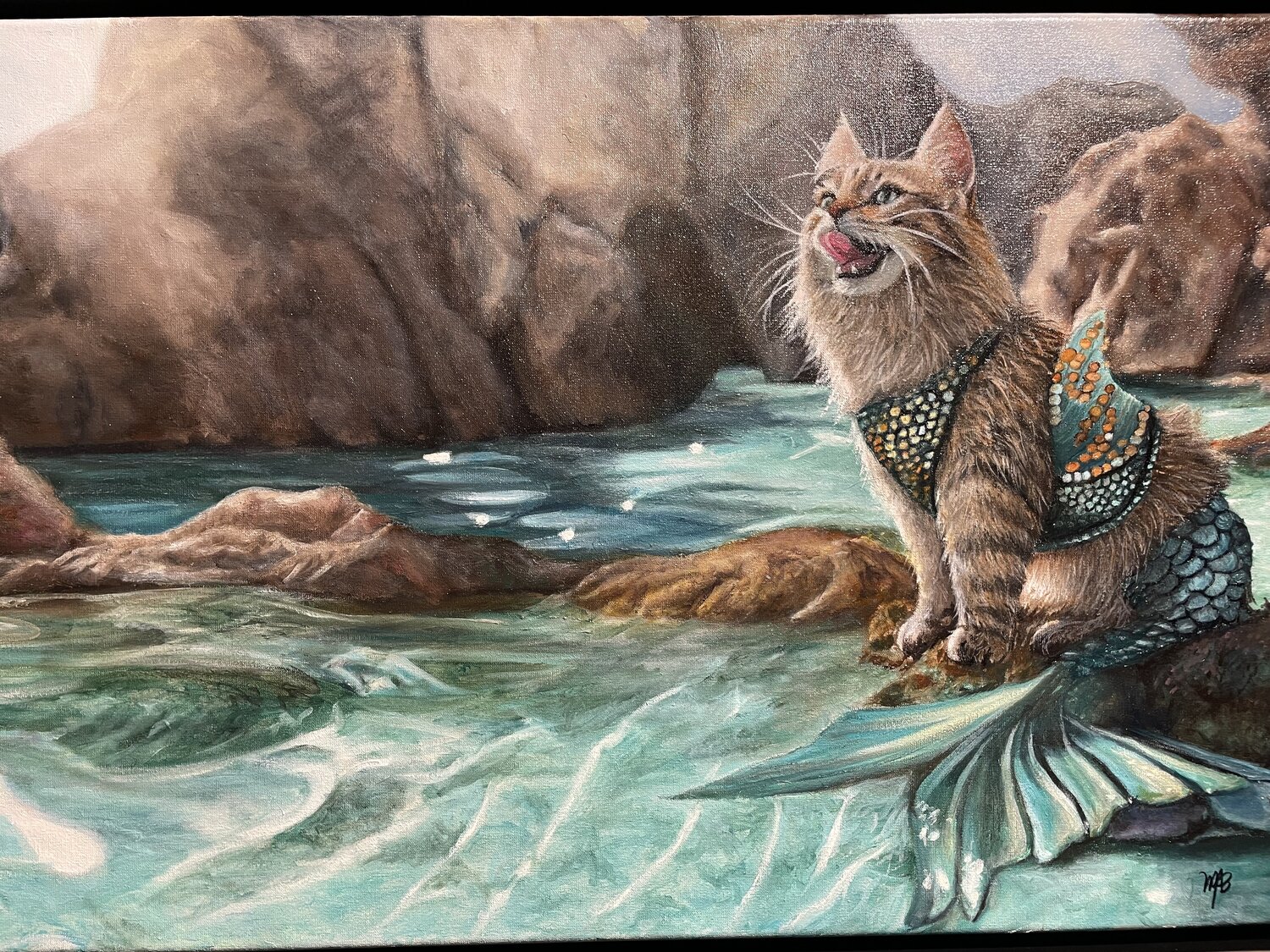Cat Mermaid di Maria Arias (2025): Pittura a Olio su Tela - Singulart, image size:1500x1125