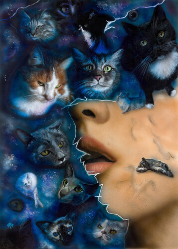 Cat Galaxy Dream von Maria Arias, Malerei kaufen auf Singulart