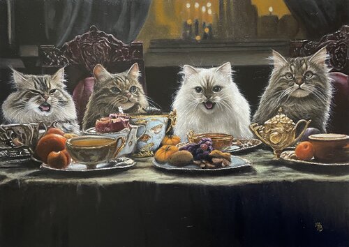 Mischievous Cats van Maria Arias, Schilderij te koop op Singulart