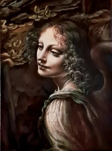Eine Kopie eines  Engels aus "Felsgrottenmadonna" von Leonardo da Vinci. van Anna Lang, Schilderij te koop op Singulart