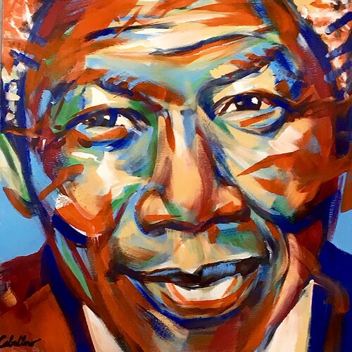 Mandela libéré, président et Heureux !.. par Ignacio Caballero, Peinture en vente sur Singulart