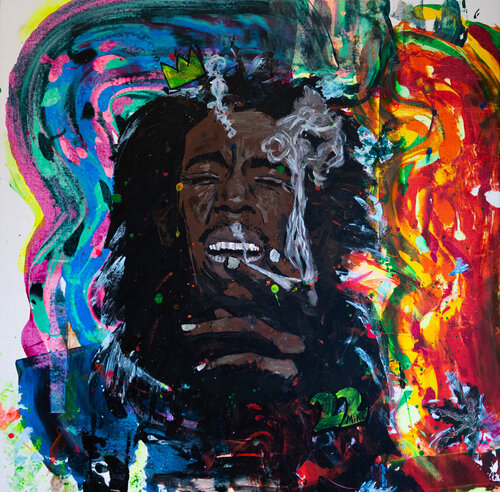 Bob Marley gets high van Michael "MiKu" Kuhn, Schilderij te koop op Singulart