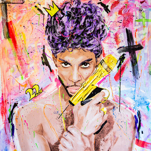 Do it like Prince did. Make music, not war. van Michael "MiKu" Kuhn, Schilderij te koop op Singulart