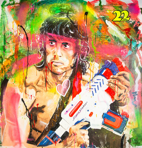 Water Gun Rambo (Sylvester Stallone) von Michael "MiKu" Kuhn, Malerei kaufen auf Singulart