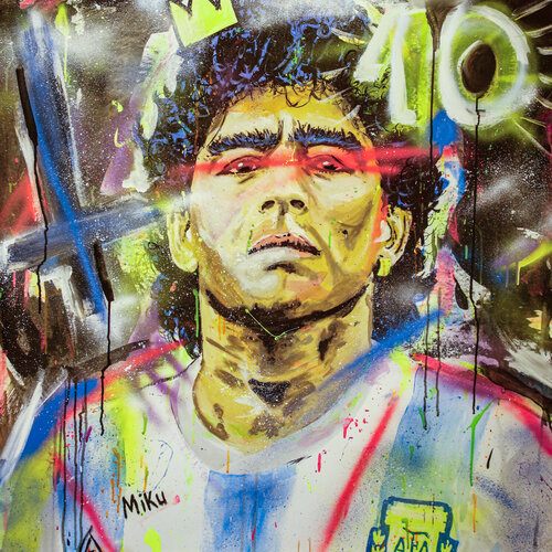 Hand of God - MARADONA van Michael "MiKu" Kuhn, Schilderij te koop op Singulart