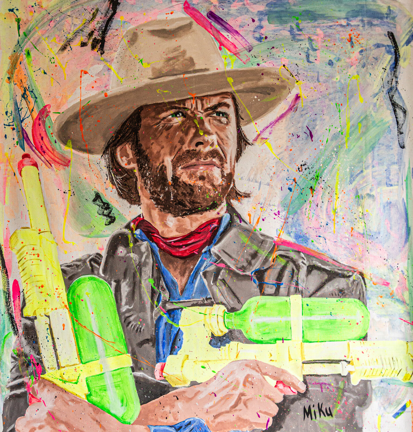 Water Gun Clint (Eastwood) Michael "MiKu" Kuhn Dipinto originale in vendita