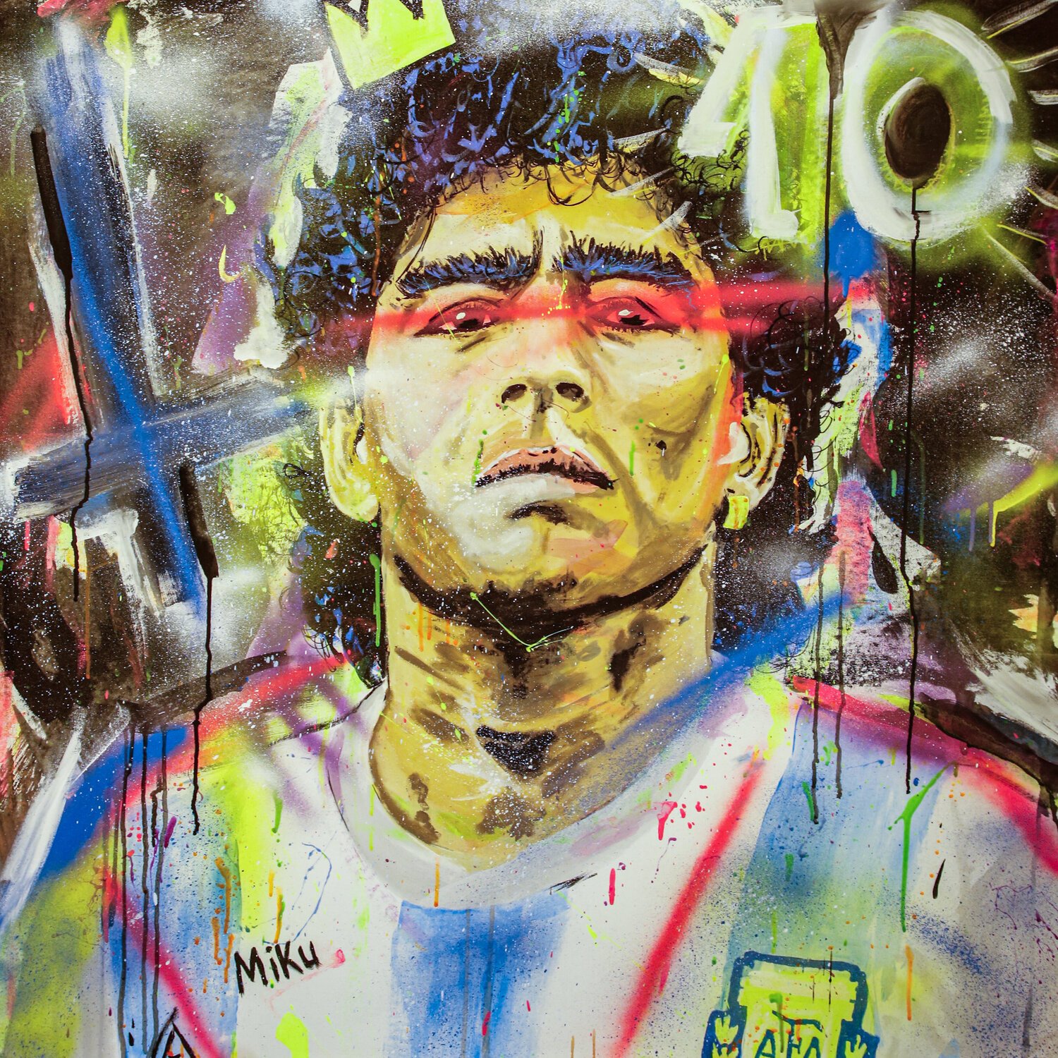 Hand of God - MARADONA Michael "MiKu" Kuhn Originalgemälde zu verkaufen