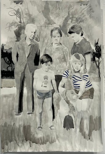 Family portrait with Saba Leon and Savta Hula, 1980 von Darya Arad, Malerei kaufen auf Singulart