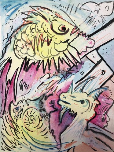 "Ziege und Fisch" von Mo Güttinger, Werk auf Papier kaufen auf Singulart