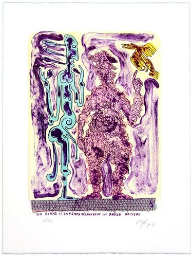 Un homme et sa femme découvrent un drôle d’oiseau by Bjørn Nørgaard, Print for Sale on Singulart