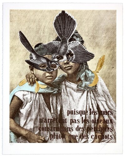 Puisque les murs n'arrêtent pas les oiseaux construisons des perchoirs plutôt que des cachots van Madame, Afdruk te koop op Singulart