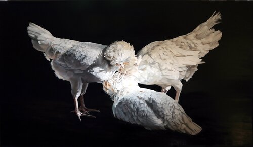 Les poules "fleurs" du jardin de Monet, Le secret von Laurence Saunois, Malerei kaufen auf Singulart