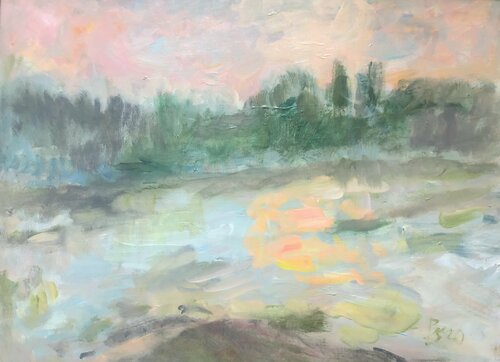 SOMMERMORGEN AM RHEIN di Barbara Schauß, Pittura in vendita su Singulart