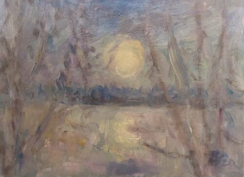MONDNACHT AM RHEIN di Barbara Schauß, Pittura in vendita su Singulart