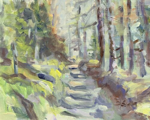 SONNIGER WALDWEG di Barbara Schauß, Pittura in vendita su Singulart