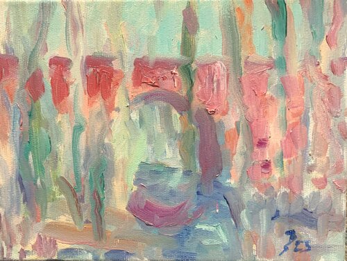DIE ROTE BRÜCKE IM JANUAR di Barbara Schauß, Pittura in vendita su Singulart