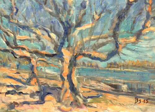 PLATANEN AM RHEIN van Barbara Schauß, Schilderij te koop op Singulart