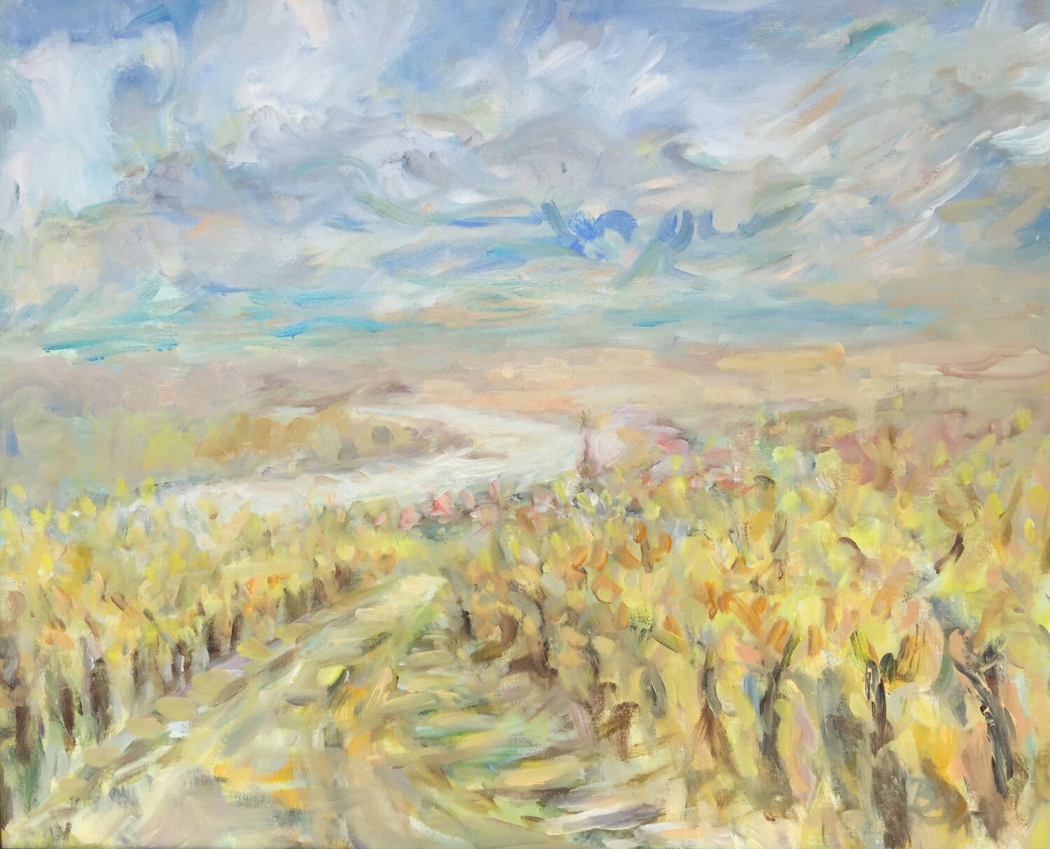 BLICK ZUM RHEIN IM HERBST Barbara Schauß Originalgemälde zu verkaufen