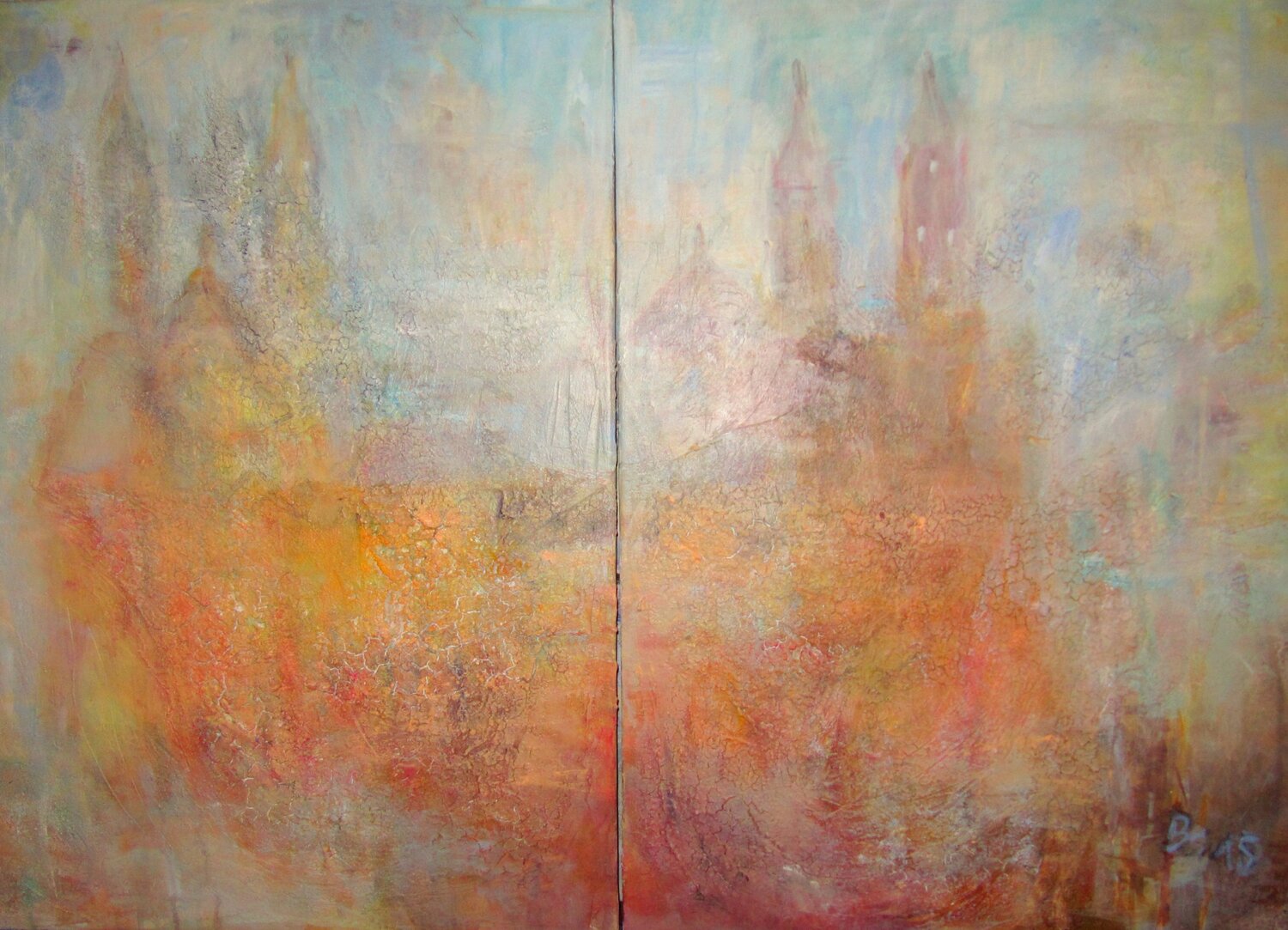 DOM ZU WORMS, Morgenstimmung (Diptychon) Barbara Schauß Originalgemälde zu verkaufen